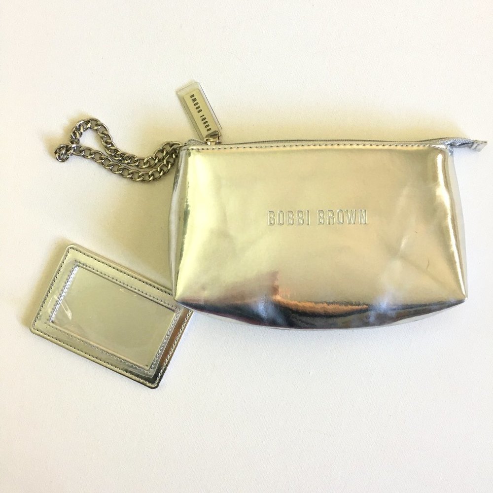 Bobbi Brown NEW Silver Chain Wristlet Zippered Pouch w/Mirror 6.5" x 4" x 1.75"
